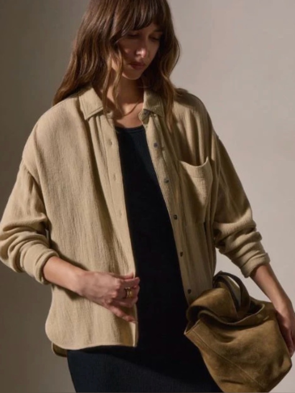 JAMES PERSE Oversized Wool Shirt in 3 Colors, Black & Biscuit & Silver Wheat